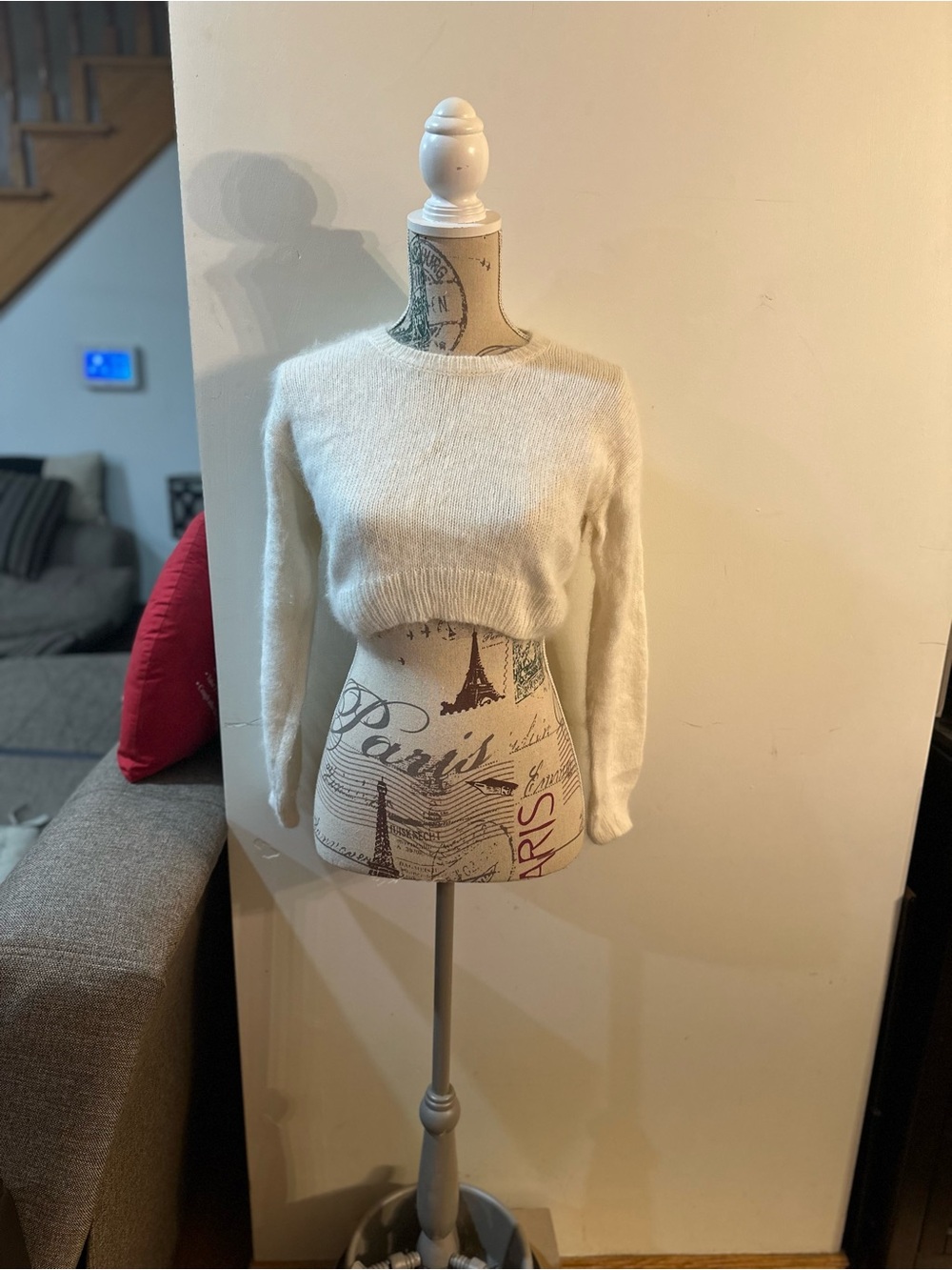 Cropped Cream Crewneck Sweater - Lightweight Cozy Knit